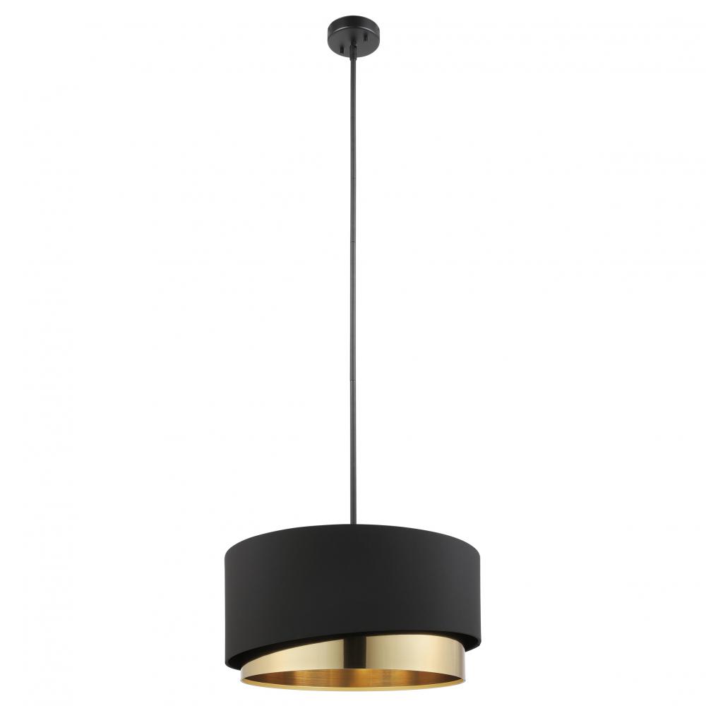 1 Lt Pendant With a Black Finish and Black and Gold Drum Shaped Shade