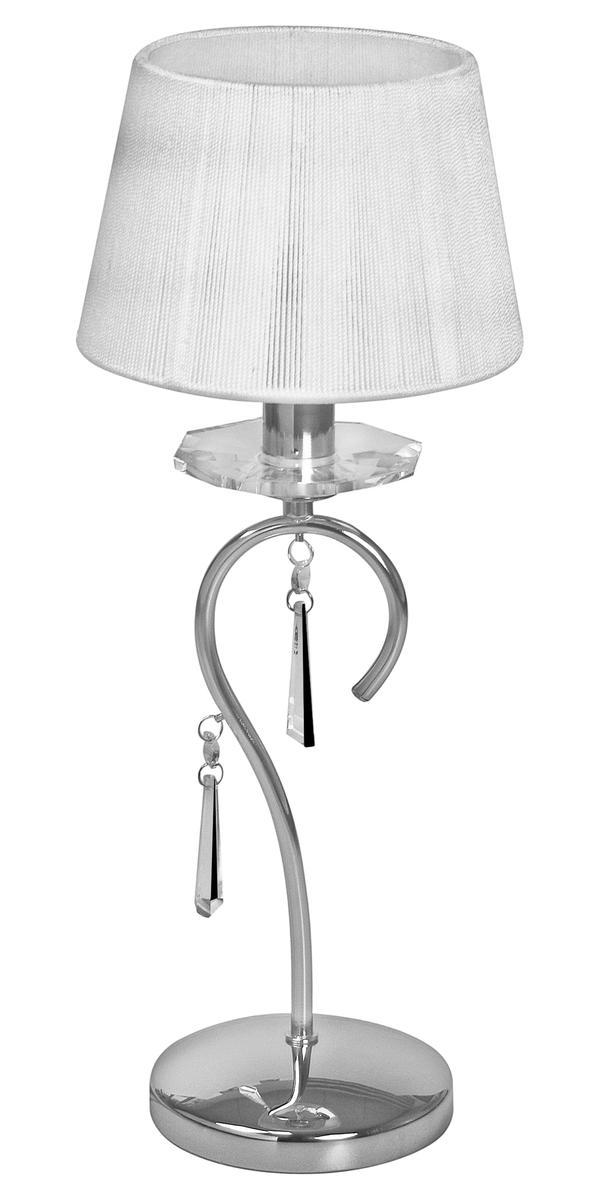 7X60W Table Lamp w/ Chrome Finish, Crystals & White Shades