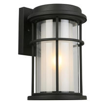 203026A - 1x60W Outdoor Wall Light w/ MatteBlack Finish & Frosted Inner Glass surrounded by a Clear