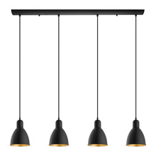  203445A - 4x60W Multi Light Linear Pendant With Black Exterior and Gold Interior Shades