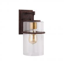  204544A - 1x60W Outdoor waill light with a rust color finish with gold accent and clear seedy g