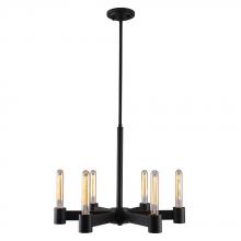  204553A - 6x60W chandelier with matte black finish and open bulbs