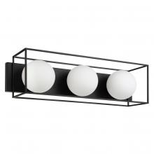  205351A - 3 Lt Open Frame Bath Light With Matte Black Finish and White Sphere Shaped Glass Shades
