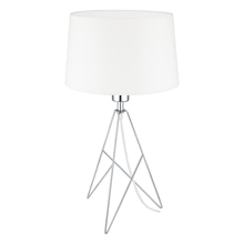  39181A - 1 LT Table Lamp with a Geometric Shaped Chrome Base Finish and Round White Fabric Shade