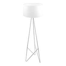  39232A - 1 LT Floor Lamp with a Geometric Shaped Chrome Base Finish and Round White Fabric Shade