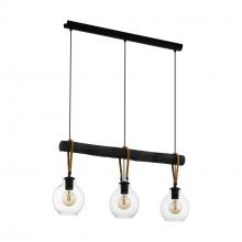  43618A - Rodding - 3 LT Linear Pendant with Structured Black Finish Brown Roping and Clear Glass Shade
