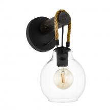  43619A - Rodding 1 Light Wall Sconce with Structured Black Finish Brown Roping and Clear Glass Shade