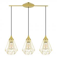  43682A - Tarbes - 3 LT Linear Pendant with Brushed Brass Finish with Black Accents 3-15W E26 LED Bulbs