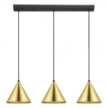  99592A - 3 LT Linear Pendant Structured Black Finish With Brushed Brass Metal Shades 3-40W E26 Bulbs