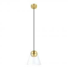  99628A - 1 LT Mini Pendant Brushed Brass Finish With Clear Glass Shade 1-10W GU10 LED Bulb