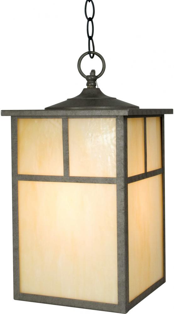 One Light Pewter Honey Glass Hanging Lantern