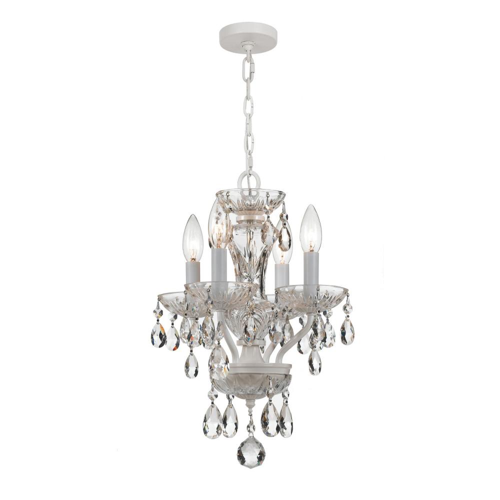 Traditional Crystal 4 Light Hand Cut Crystal Wet White Mini Chandelier