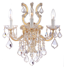  4433-GD-CL-MWP - 3 Light Gold Crystal Sconce Draped In Clear Hand Cut Crystal