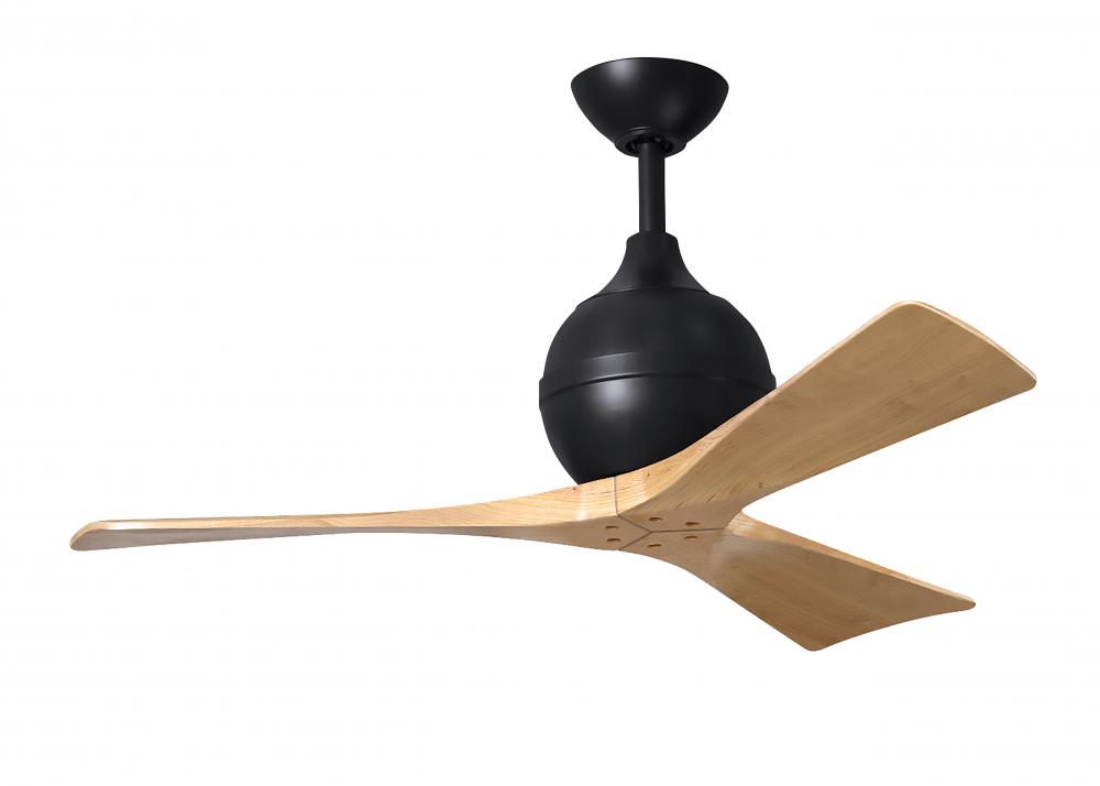 Irene-3 three-blade paddle fan in Matte Black finish with 42&#34; light maple tone blades.