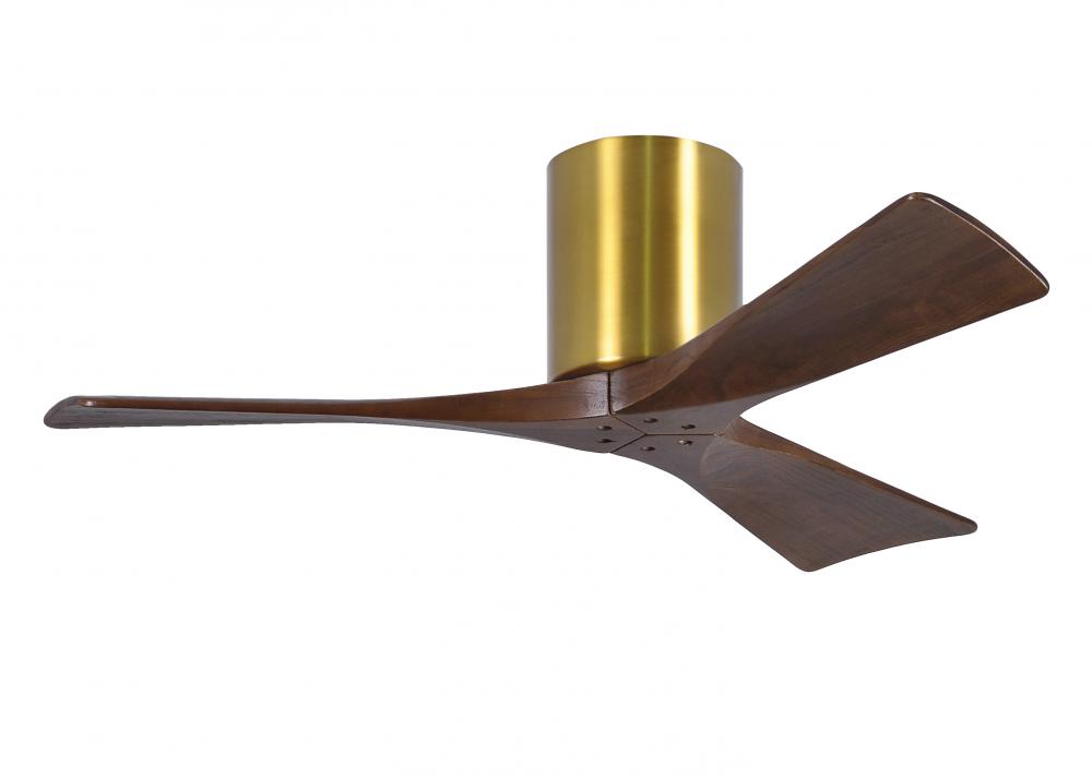 Irene-3H three-blade flush mount paddle fan in Brushed Brass finish with 42” solid walnut tone b