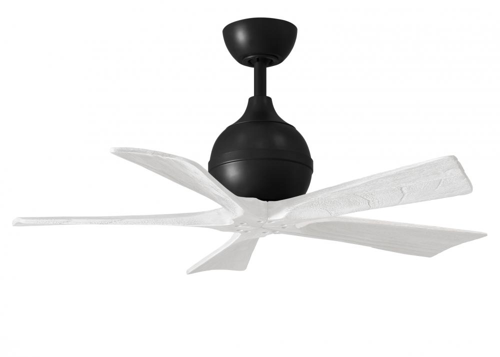 Irene-5 five-blade paddle fan in Matte Black finish with 42&#34; solid matte white wood blades.