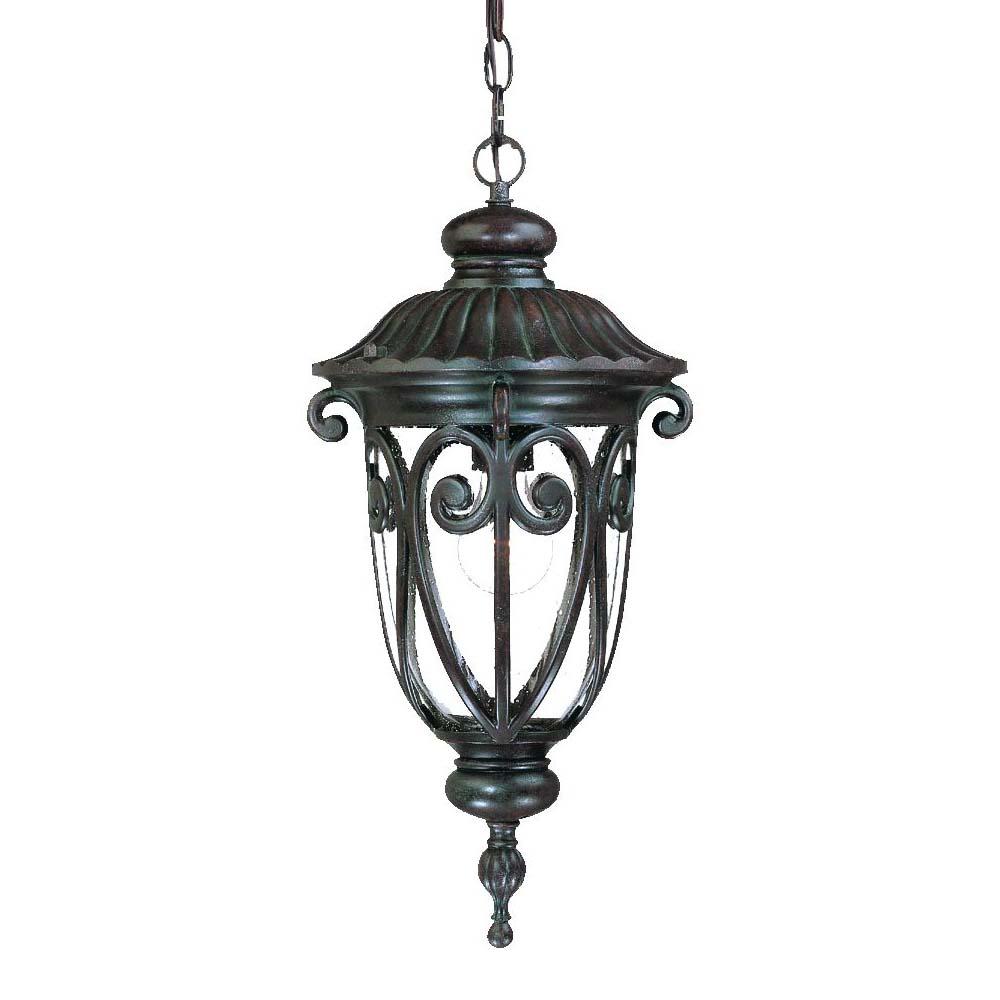 Naples Collection Hanging Lantern 1-Light Outdoor Marbleized Mahogany Light Fixture