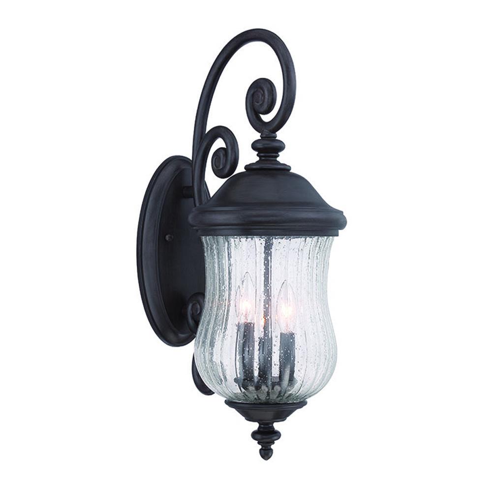 Bellagio Collection Wall Lantern 3-Light Outdoor Black Coral Light Fixture