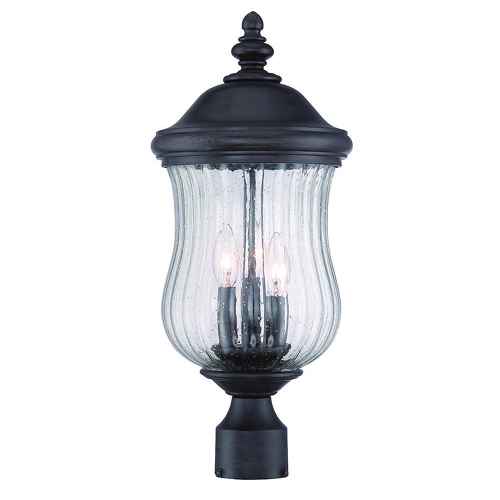 Bellagio Collection Post Lantern 3-Light Outdoor Black Coral Light Fixture