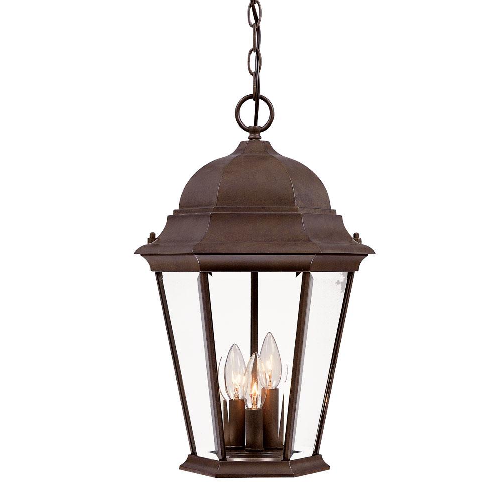 Richmond Collection Hanging Lantern 3-Light Outdoor Burled Walnut Light Fixture