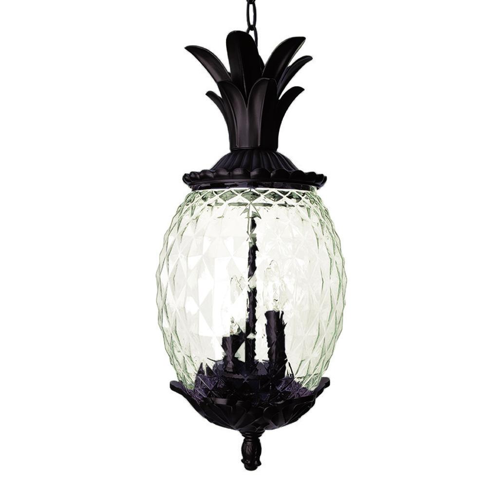 Lanai Collection Hanging Lantern 3-Light Outdoor Black Coral Light Fixture
