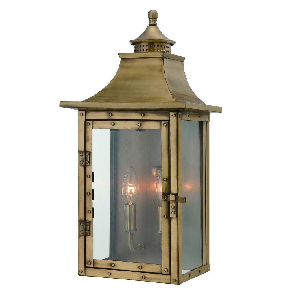 St. Charles Collection Wall-Mount 2-Light Outdoor Aged Brass Light Fixture