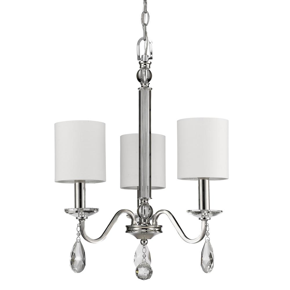 Lily Indoor 3-Light Mini Chandelier w/Shades & Crystal Pendants In Polished Nickel