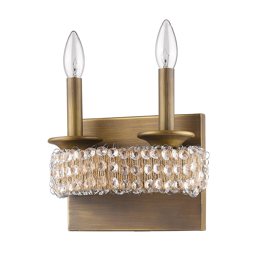 Ava 1-Light Raw Brass Sconce With Rope And Crystal Accents