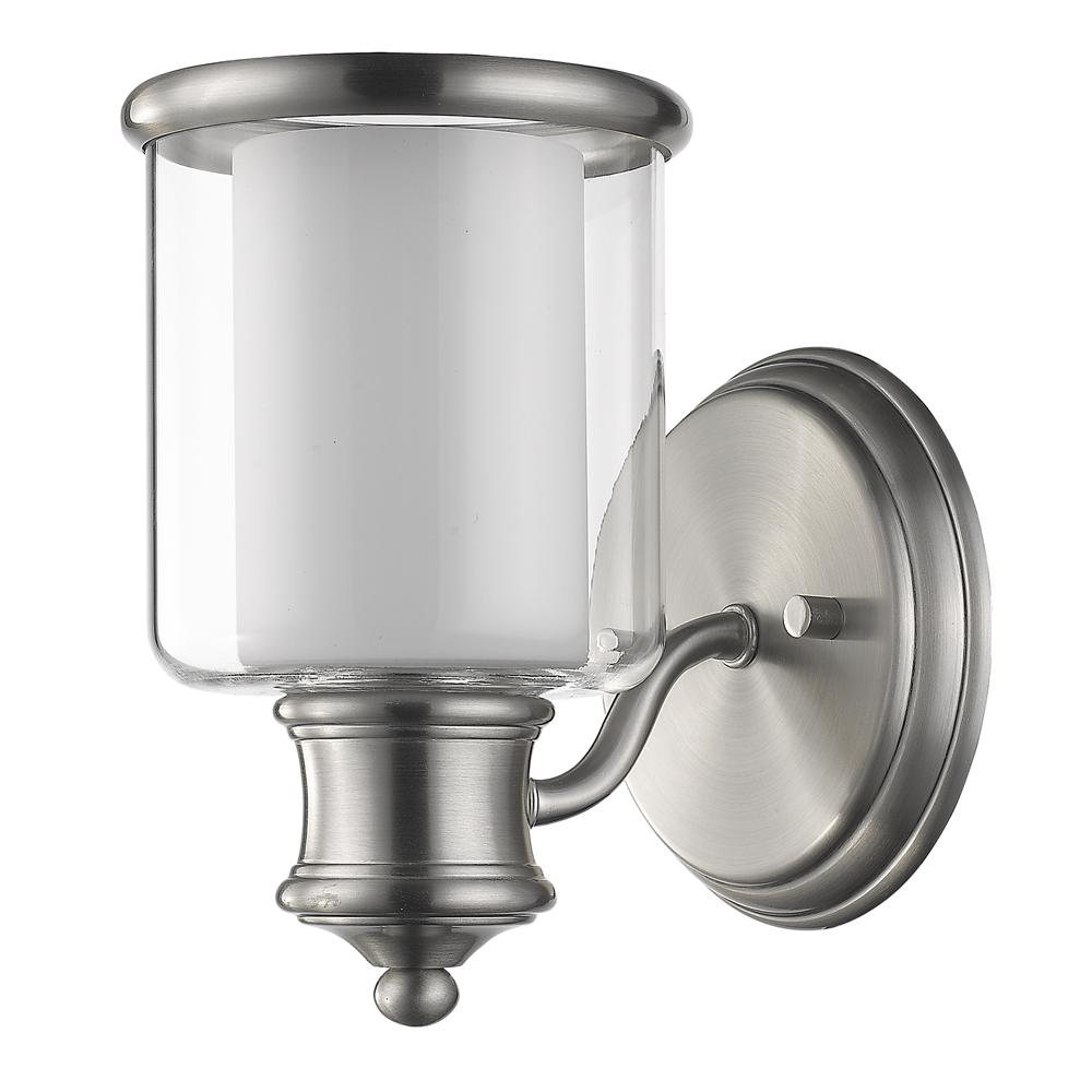 Giuliana 1-Light Satin Nickel Sconce With Double Layer Clear And White Glass Shade