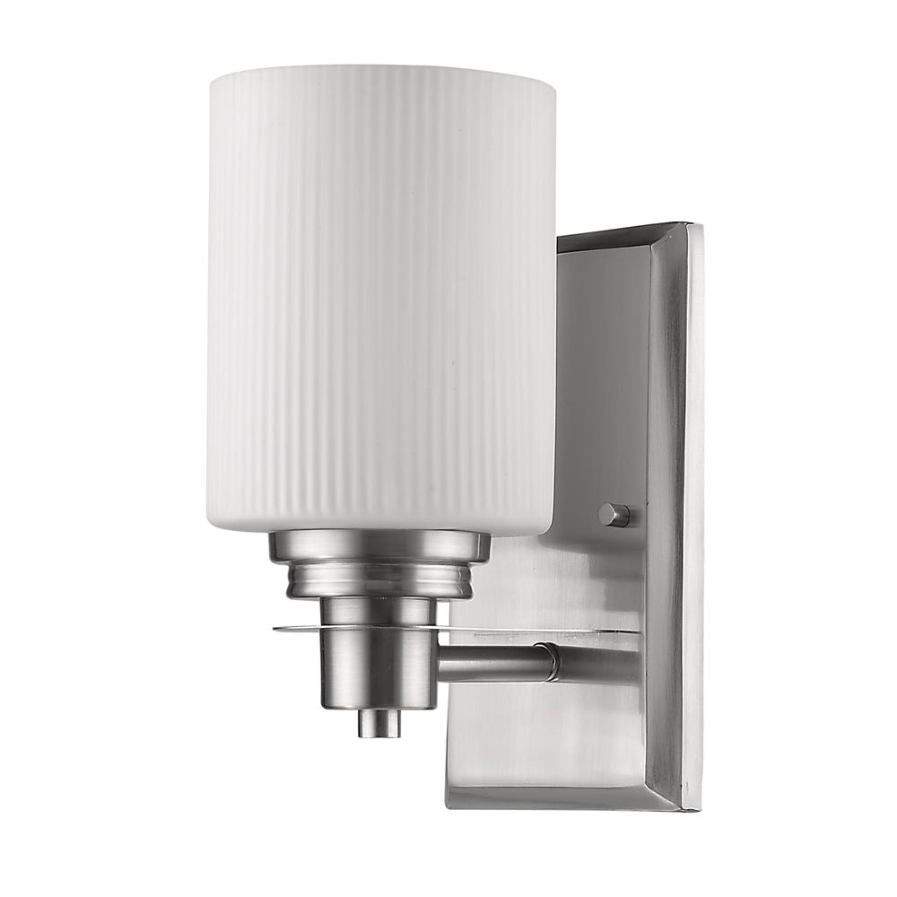 Amelia 1-Light Satin Nickel Sconce With Ribbed Glass Shade