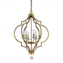  IN11018RB - Peyton Indoor 6-Light Chandelier W/Crystal Bobeches In Raw Brass