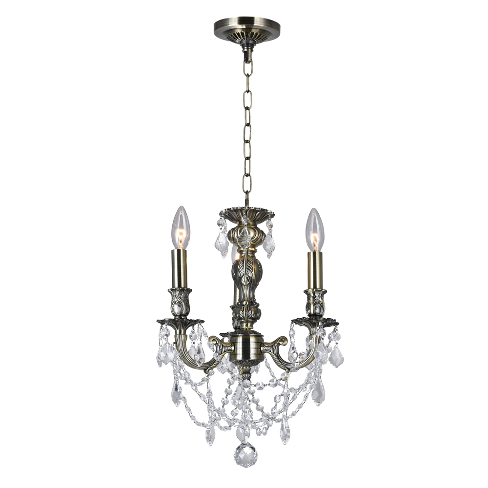 Brass 3 Light Up Chandelier With Antique Brass Finish