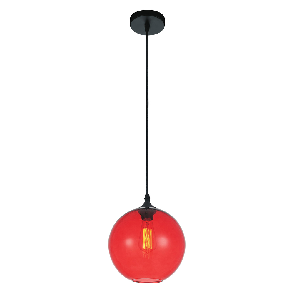 Glass 1 Light Down Mini Pendant With Red Finish
