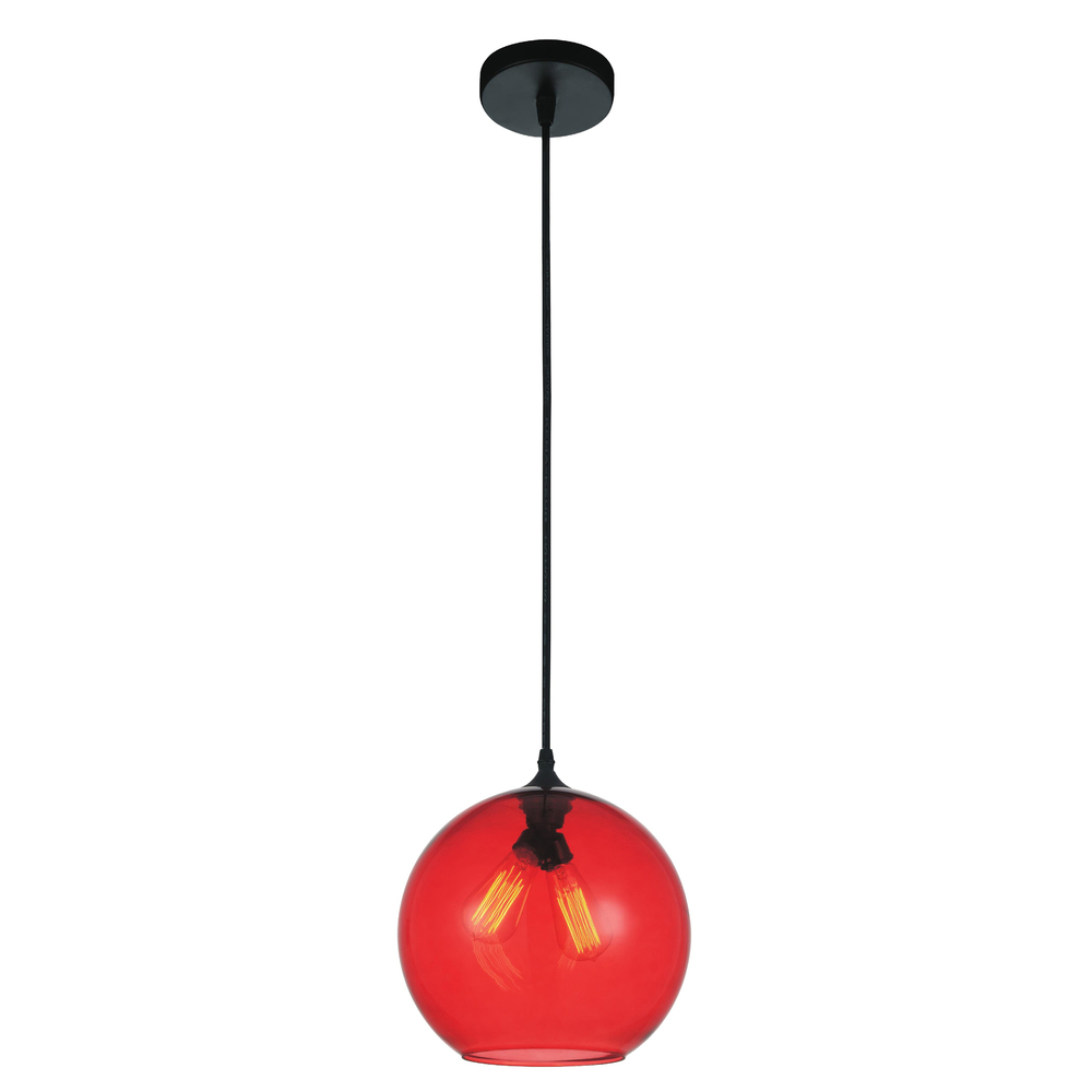 Glass 2 Light Down Mini Pendant With Red Finish