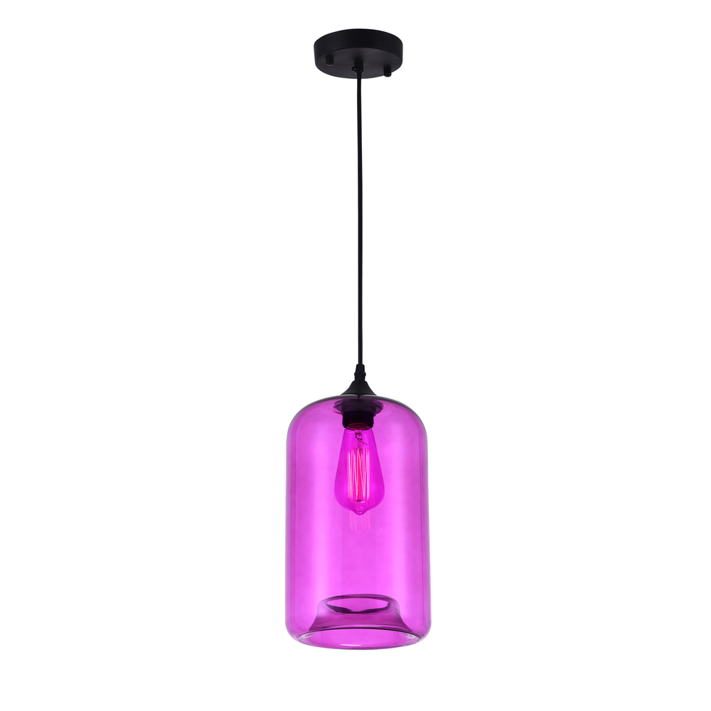 Glass 1 Light Down Mini Pendant With Purple Finish