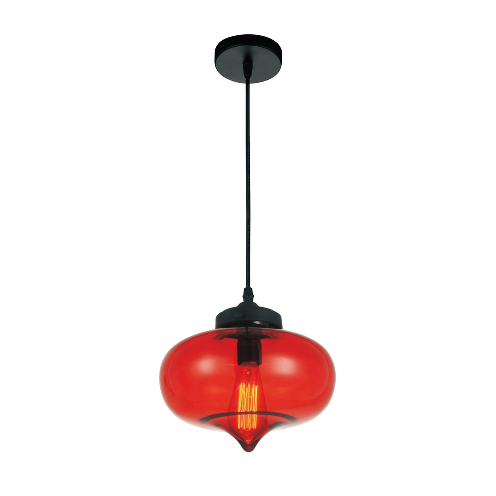 Glass 1 Light Down Mini Pendant With Red Finish