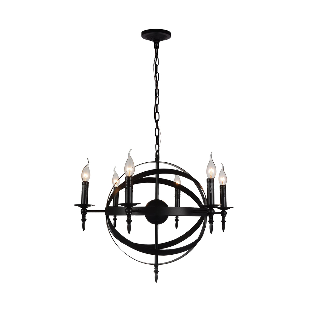 Troy 6 Light Up Chandelier With Black Finish