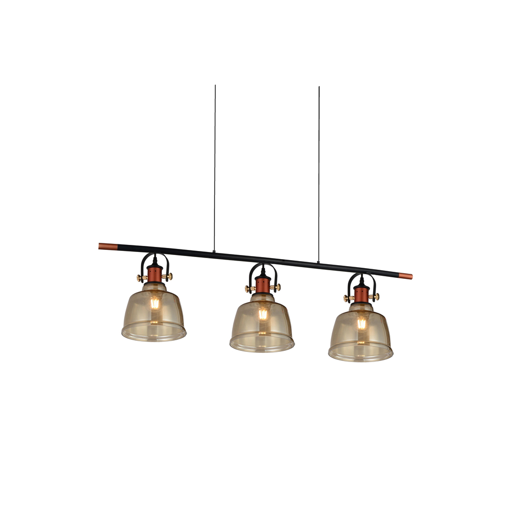 Tower Bell 3 Light Pool Table Light With Black & Copper Finish