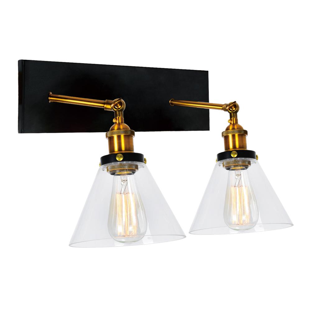 Eustis 2 Light Wall Sconce With Black & Gold Brass Finish