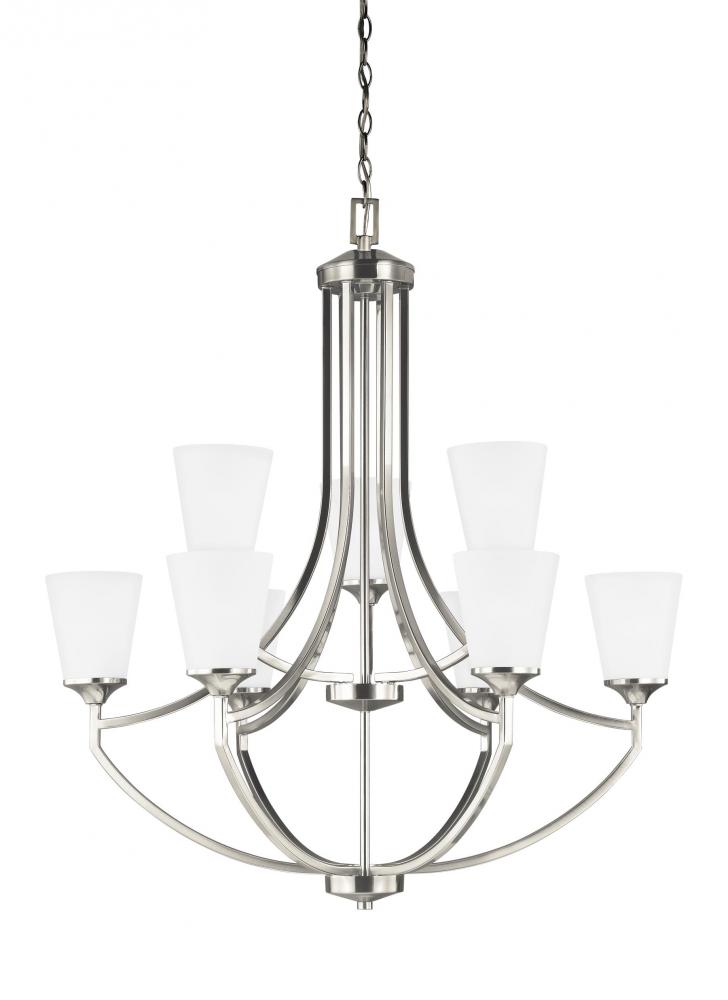 Hanford traditional 9-light indoor dimmable ceiling chandelier pendant light in brushed nickel silve