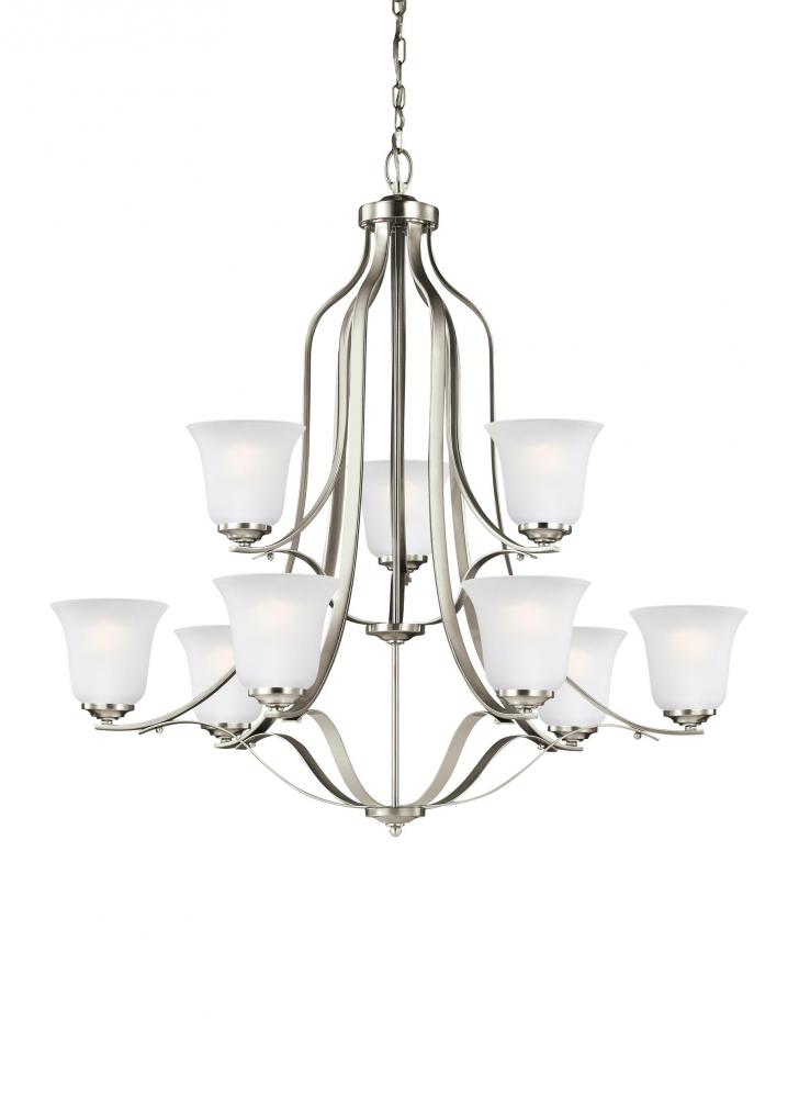 Emmons traditional 9-light indoor dimmable ceiling chandelier pendant light in brushed nickel silver