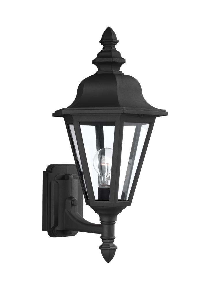 Brentwood traditional 1-light outdoor exterior uplight wall lantern sconce in black finish with clea