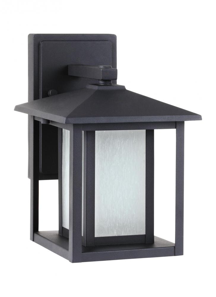 Hunnington contemporary 1-light LED outdoor exterior small wall lantern in black finish with etched