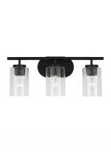  41172-112 - Oslo dimmable 3-light wall bath sconce in a midnight black finish with clear seeded glass shade