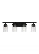  41173-112 - Oslo dimmable 4-light wall bath sconce in a midnight black finish with clear seeded glass shade