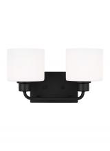  4428802EN3-112 - Canfield indoor dimmable LED 2-light wall bath sconce in a midnight black finish and etched white gl