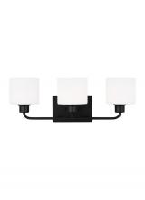  4428803-112 - Canfield indoor dimmable 3-light wall bath sconce in a midnight black finish and etched white glass