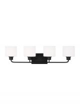  4428804-112 - Canfield indoor dimmable 4-light wall bath sconce in a midnight black finish and etched white glass