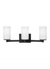  4439103-112 - Hettinger traditional indoor dimmable 3-light wall bath sconce in a midnight black finish with etche