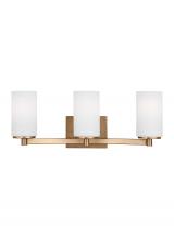  4439103-848 - Hettinger traditional indoor dimmable 3-light wall bath sconce in a satin brass finish with etched w